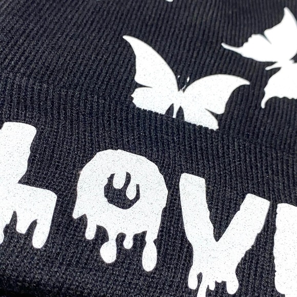 Winter Skully Beanie Hat With Love and Butterflies - Picture 3 of 7